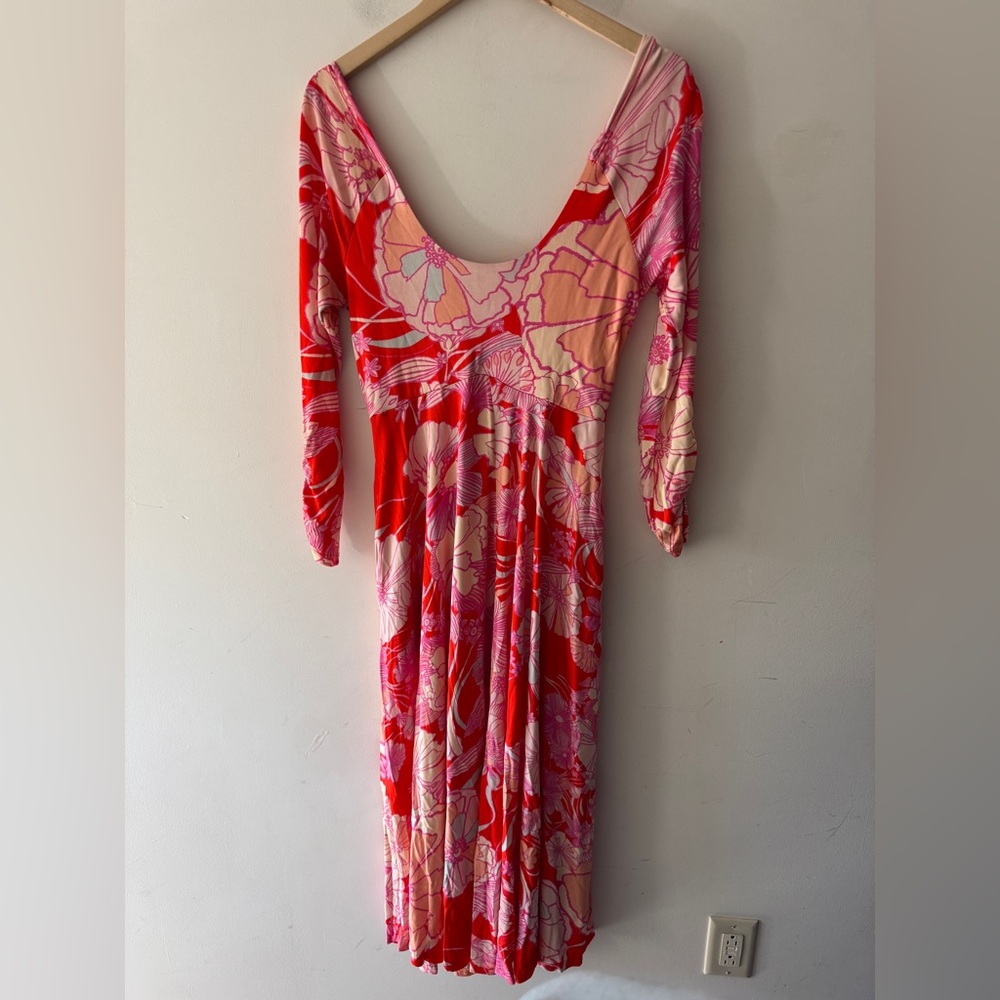 Floral Long Sleeve Maxi Dress in Coral Pink - Picture 2 of 7